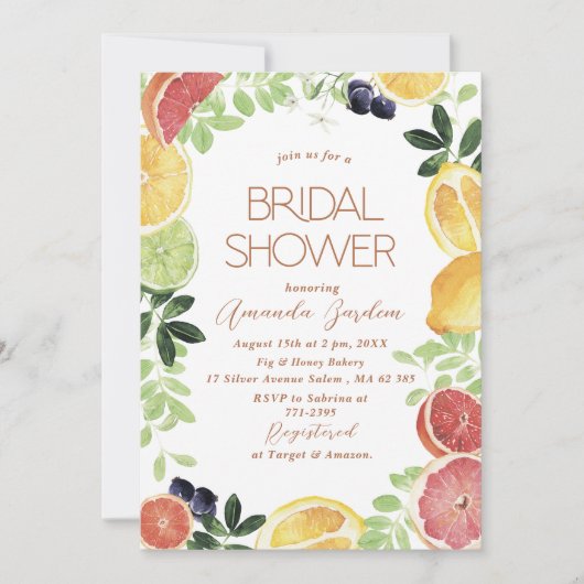 ウォータエレガントーカラーシトラスブライダルシャワー 招待状 (正面)