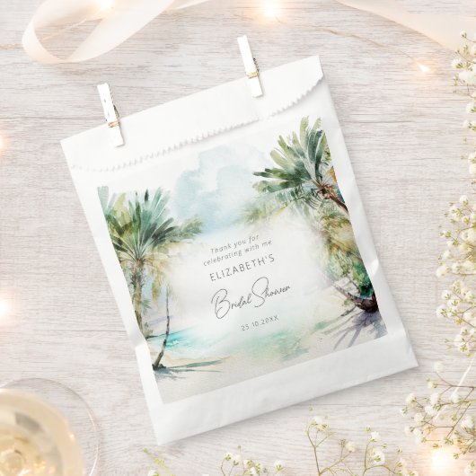 ウォータエレガントーカラーパームツリービーチブライダルシャワー フェイバーバッグ (クリップ留めされた状態)