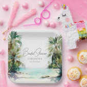 ウォータエレガントーカラーパームツリービーチブライダルシャワー ペーパープレート (パーティー)