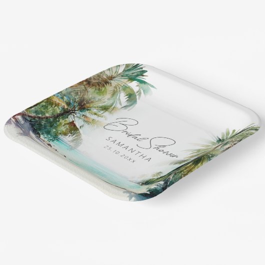 ウォータエレガントーカラーパームツリービーチブライダルシャワー ペーパープレート (傾斜あり)