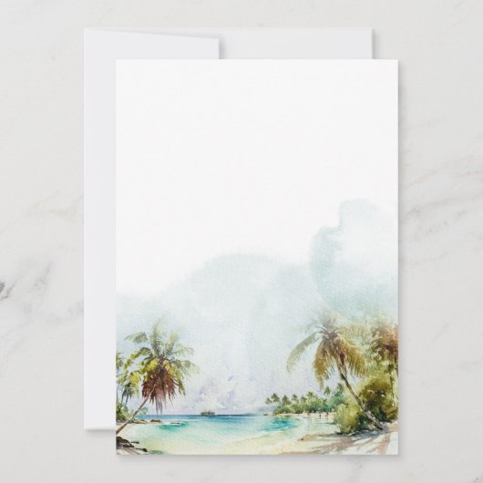 ウォータエレガントーカラーパームツリービーチブライダルシャワー 招待状 (裏面)