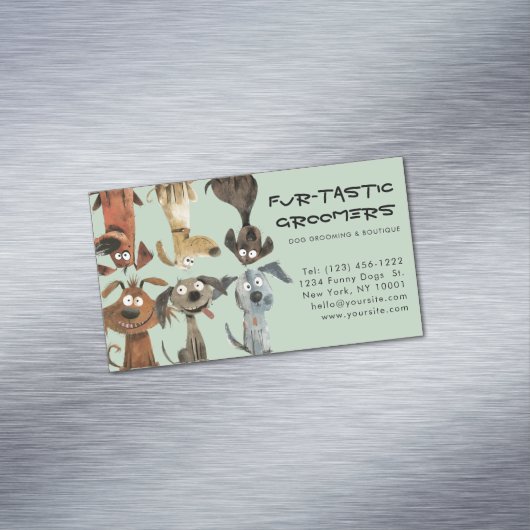 ウォータカラーおもしろい犬トリマーズブティックブルー マグネット名刺 (インサイチュ)