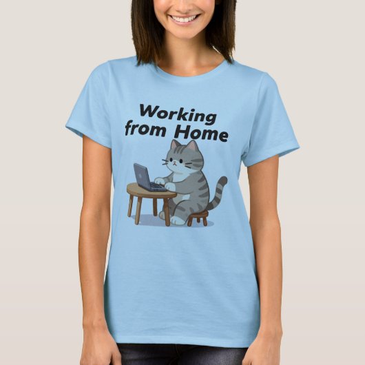 ウォータカラーで描いた自宅勤務のネコ好きな人へのプレゼントに Tシャツ (正面)