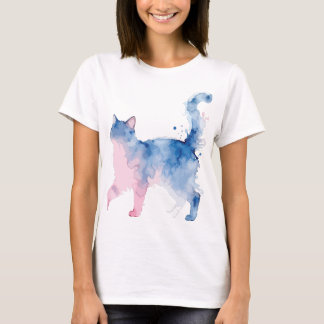 ウォータカラーで描いた自宅勤務の猫好きママ Tシャツ