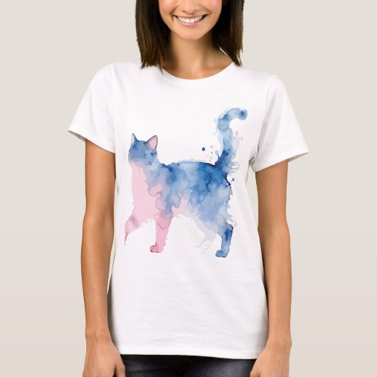 ウォータカラーで描いた自宅勤務の猫好きママ Tシャツ (正面)