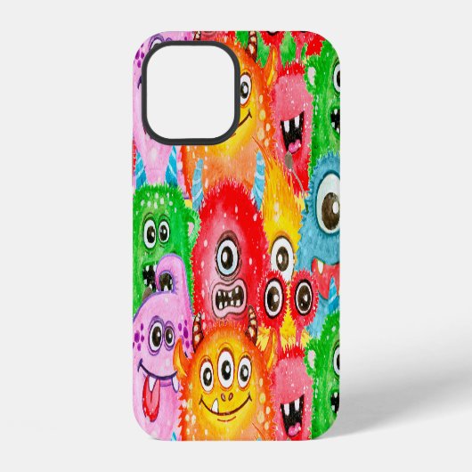 ウォータカラーで描かれた面白いモンスターのシームレスパターン iPhoneケース (裏面)