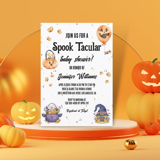 ウォータカラーのハロウィンベイビーシャワー 招待状