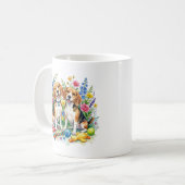 ウォータカラーのビーグルと花のデザイン コーヒーマグカップ (正面左)