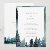 ウォータカラーのフォレストウェディング招待状　木々が生い茂る 招待状 (正面/裏面)