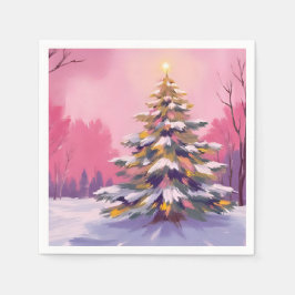 ウォータカラーのホリデー メリー ピンク クリスマス スタンダードカクテルナプキン