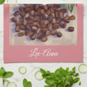 ウォータカラーのレトロな花とコーヒー豆 キッチンタオル (折り畳み)