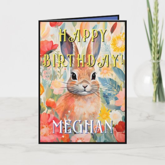 ウォータカラーの可愛いうさぎの誕生日カード カード (正面)