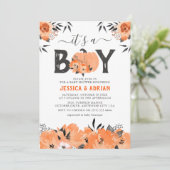 ウォータカラーの可愛いカボチャ「It's a Boy」ベビーシャワー 招待状 (スタンド正面)