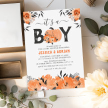 ウォータカラーの可愛いカボチャ「It's a Boy」ベビーシャワー