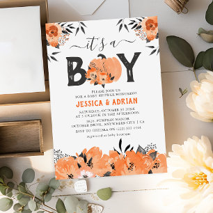 ウォータカラーの可愛いカボチャ「It's a Boy」ベビーシャワー 招待状