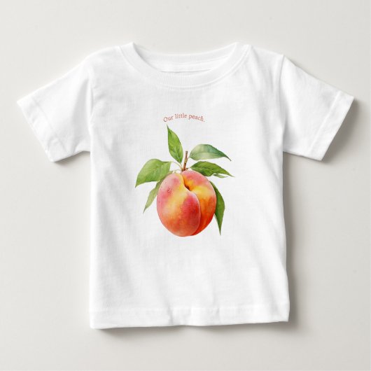 ウォータカラーの小さな桃のデザイン ベビーTシャツ (正面)