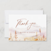 ウォータカラーの山と荒野の花のラスティックウェディング サンキューカード (正面)
