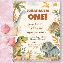 ウォータカラーの恐竜で楽しい1歳の誕生日パーティー