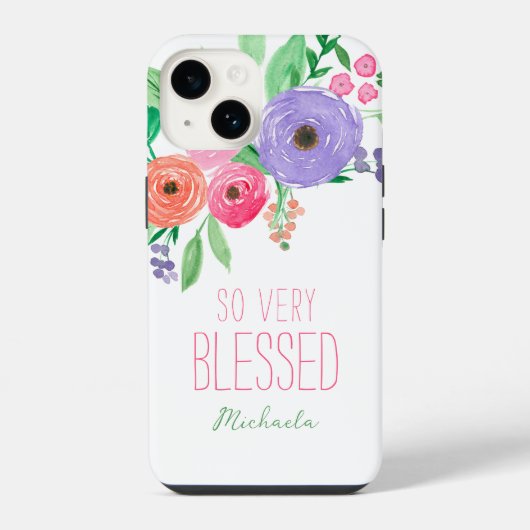 ウォータカラーの春の花 ブレスド iPhoneケース (裏面)