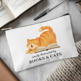 ウォータカラーの本好き猫 楽しい本の愛好家の引用 アクセサリーポーチ