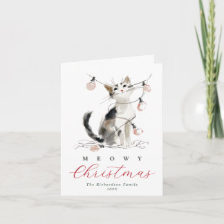 ウォータカラーの猫とクリスマスイルミネーション シーズンカード
