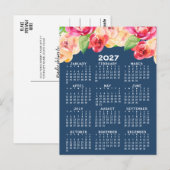 ウォータカラーの花が描かれたカレンダー ポストカード (正面/裏面)
