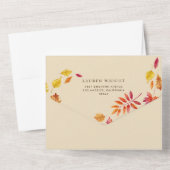 ウォータカラーの落ち葉の紅葉の秋の結婚式 オールインワン招待状 (裏面)
