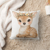 ウォータカラーの赤ちゃん鹿の森の花冠 ウッドランドインテリア クッション (ブランケット)