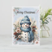 ウォータカラーの雪だるま クリスマスの冬の休日 シーズンカード (スタンド正面)