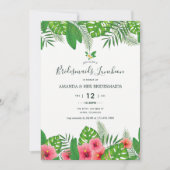 ウォータカラーアロハルアウ(ハワイ式宴会)結婚ズブリデメイドランチョン 招待状 (正面)