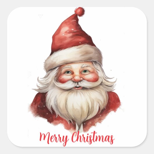ウォータカラーイラストレーションサンタクロース スクエアシール (正面)