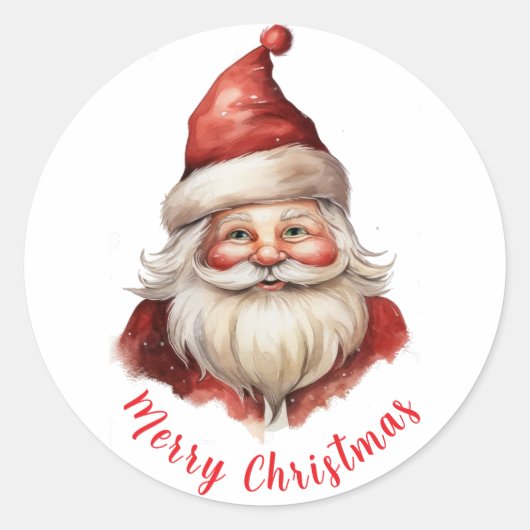 ウォータカラーイラストレーションサンタクロース ラウンドシール (正面)