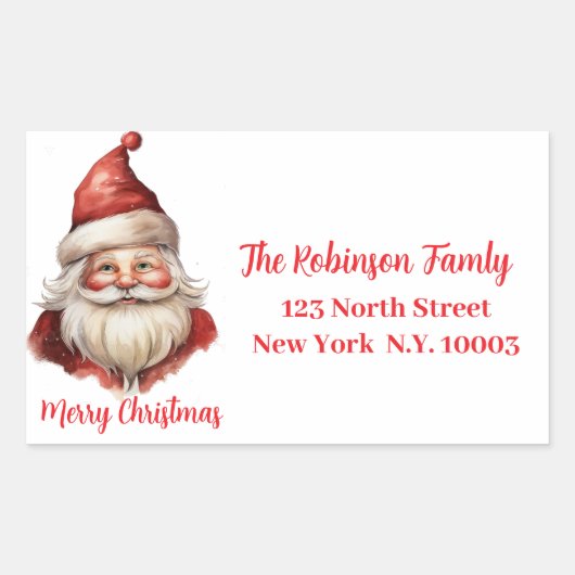 ウォータカラーイラストレーションサンタクロース 長方形シール (正面)