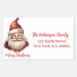 ウォータカラーイラストレーションサンタクロース 長方形シール
