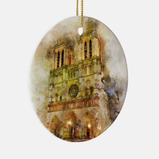 ウォータカラーイラストレーションノートルダムカテドラルパリ セラミックオーナメント (右)