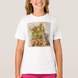 ウォータカラーイラストレーションノートルダムカテドラルパリ Tシャツ