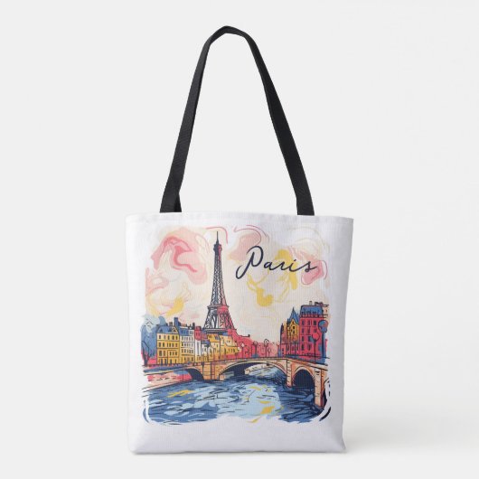 ウォータカラーイラストレーションパリエッフェルタワートラベル トートバッグ (裏面)