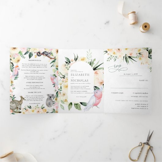 ウォータカラーウェディングクレスト | オーストラリアウェディング 三つ折り招待状 (内部)