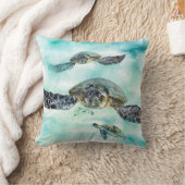 ウォータカラーウミガメ海泳ぐ クッション (ブランケット)