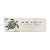 ウォータカラーウミガメ結婚の新郎新婦 ラベル (正面)