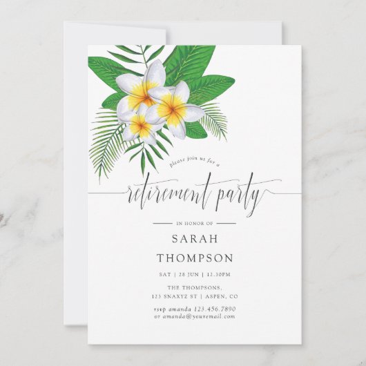 ウォータカラーエキゾチックアロハルアウ（ハワイ式宴会）退職パーティー 招待状 (正面)