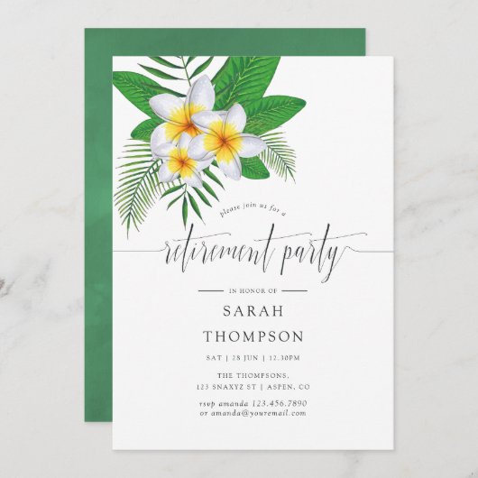 ウォータカラーエキゾチックアロハルアウ(ハワイ式宴会)退職パーティー 招待状 (正面/裏面)