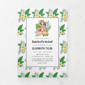 ウォータカラーエキゾチックルアウ（ハワイ式宴会）バチェロレッテ週末 三つ折り招待状 (カバー)