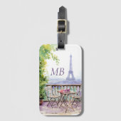 ウォータカラーエッフェルタワーパリフランスのカフェモノグラム ラゲッジタグ (正面縦)