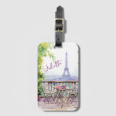 ウォータカラーエッフェルタワーパリフランスのカフェ名 ラゲッジタグ (正面縦)