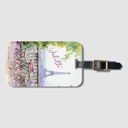 ウォータカラーエッフェルタワーパリフランスのカフェ名 ラゲッジタグ (正面横)