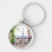 ウォータカラーエッフェルタワーパリフランスのカフェ キーホルダー (正面)