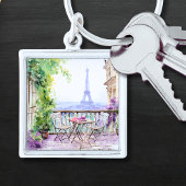 ウォータカラーエッフェルタワーパリフランスのカフェ キーホルダー