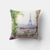 ウォータカラーエッフェルタワーパリフランスのカフェ クッション (裏面)