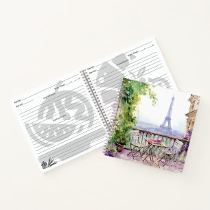 ウォータカラーエッフェルタワーパリフランスのカフェ ノートブック